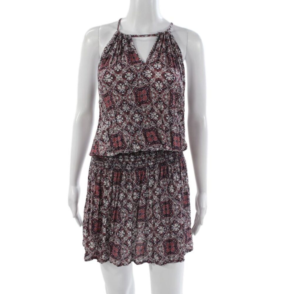 Abbeline Womens Blouson Dress Multicolor Halter Geometric Boho Size M